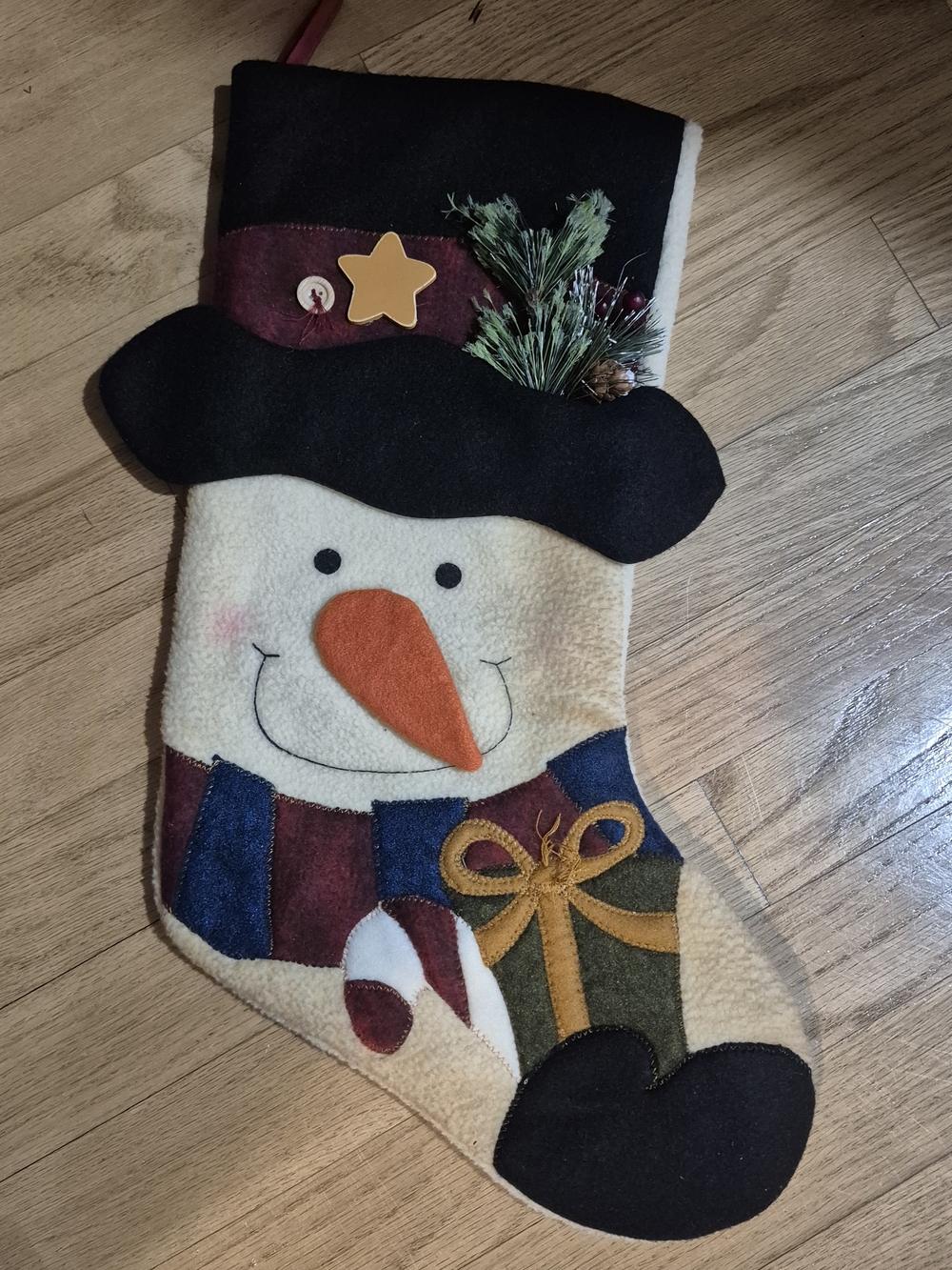 Vintage Style Prima Creations Fleece Felt Christmas Stocking Snowman Present